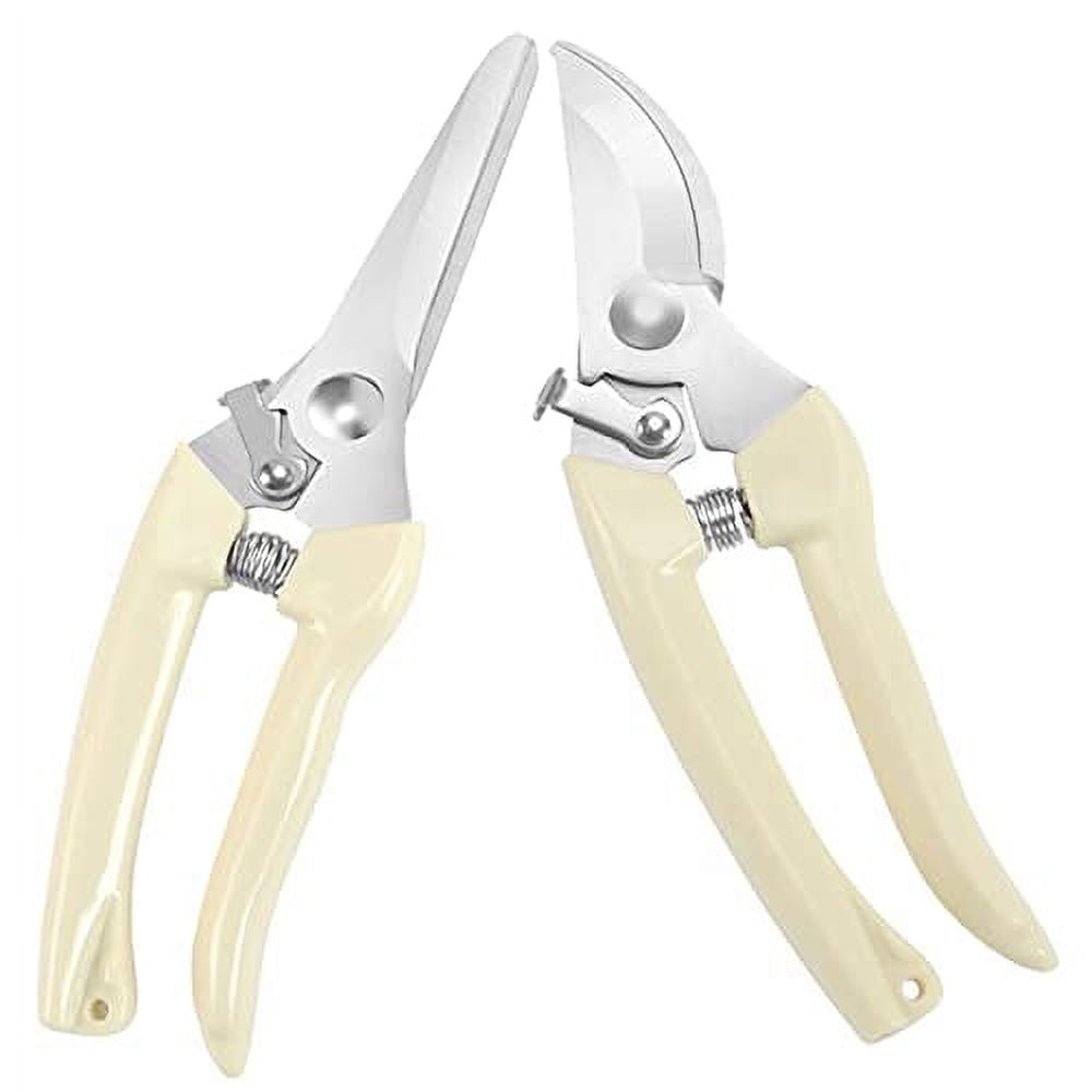 Premium garden shears, meperez pruning scissors gardening tools, pruners  for flower, bushes, rose and fruit tree, use for florist, yard and orchard  the plant clippers, sharp white steel anvil snips, 2 