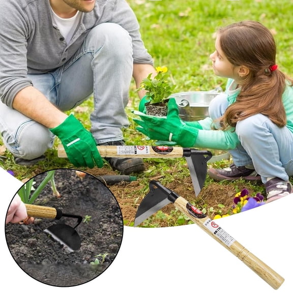 Premium japanese scythe garden hoe hand weeding tool, t & l-type composite steel blades with wooden handle for digging, tilling, and sharp mowing, 13x33cm