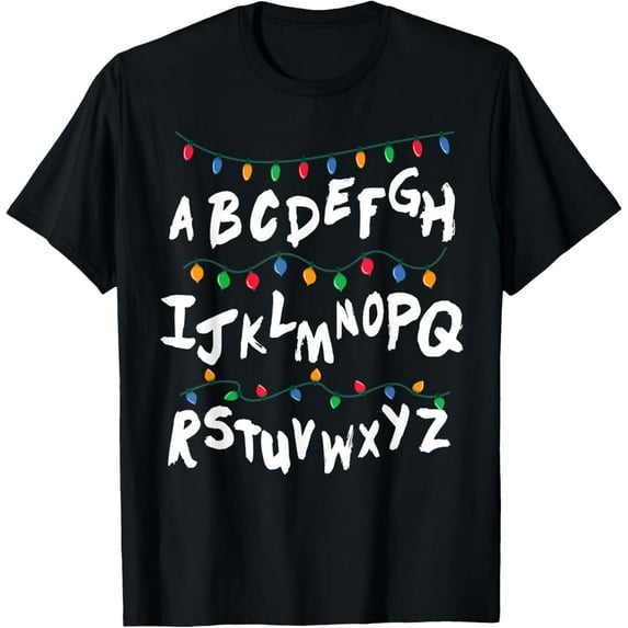 Premium model-Unisex-100% cotton-Alphabet Christmas Lights T shirt Stranger Tee Gift T-Shirt