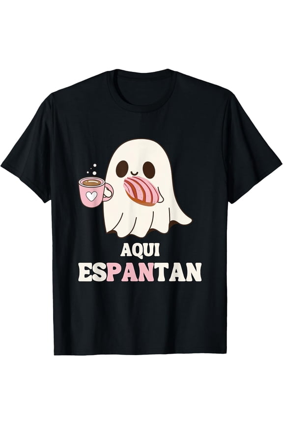Premium model-Unisex-100% cotton-Aqui Espantan - Funny Spanish Halloween Mexican Pan Dulce T-Shirt