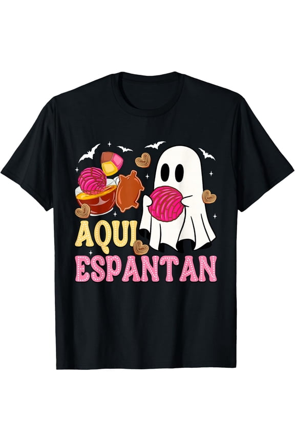 Premium model-Unisex-100% cotton-Aqui Espantan Spanish Halloween Mexican Conchas Ghost Women T-Shirt