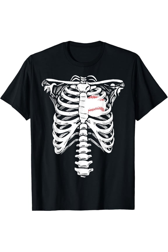 Premium model-Unisex-100% cotton-Baseball Heart Skeleton Rib Cage Halloween Love Baseball T-Shirt