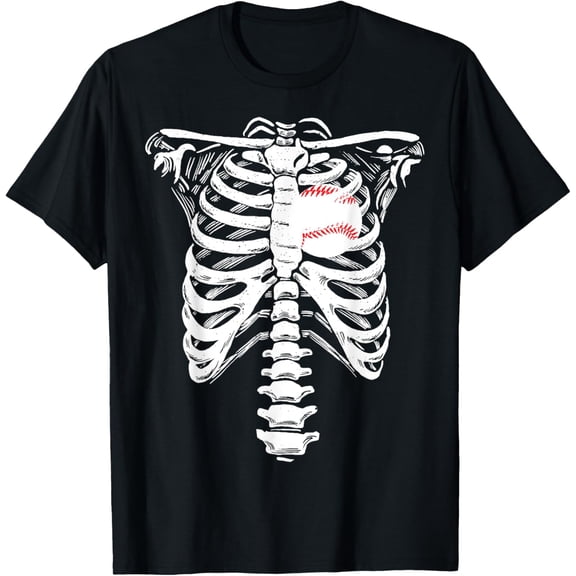 Premium model-Unisex-100% cotton-Baseball Heart Skeleton Rib Cage Halloween Love Baseball T-Shirt