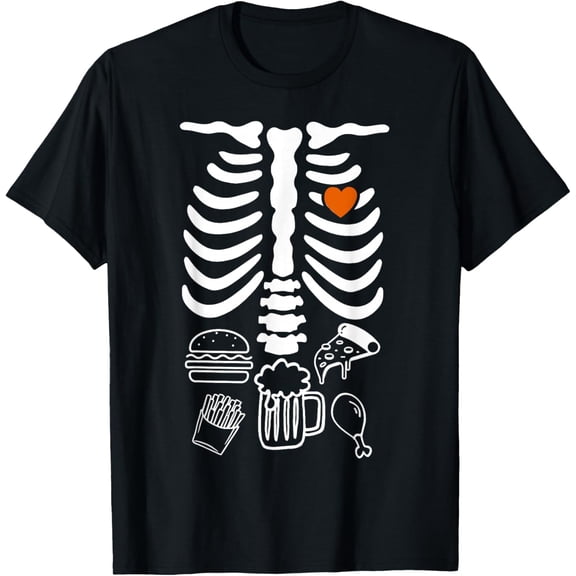 Premium model-Unisex-100% cotton-Beer Belly & Baby Skeleton Pregnancy Couples Halloween Dad T-Shirt