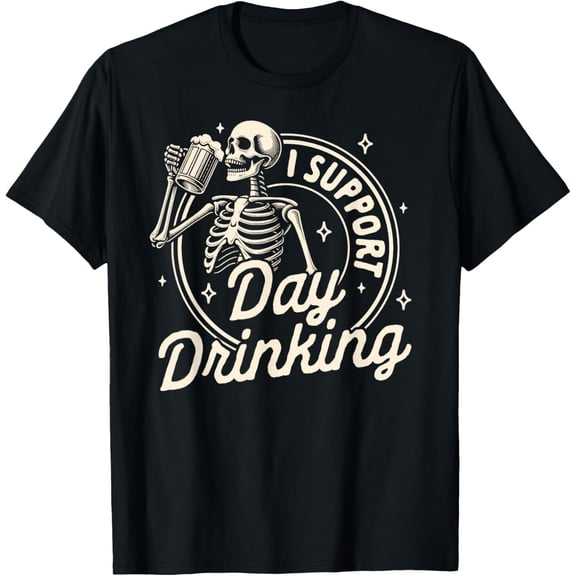 Premium model-Unisex-100% cotton-Beer Lover Drinking Party Skeleton I Support Day Drinking T-Shirt