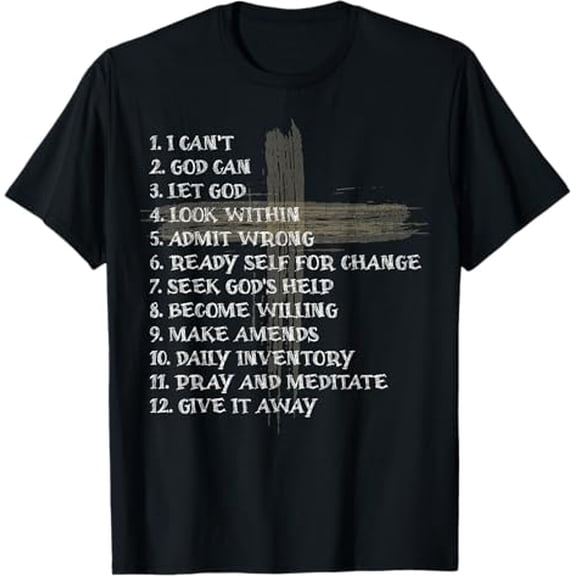 Premium model-Unisex-100% cotton-Celebrate the Recovery Christian Cross 12 Step Guide Pray T-Shirt
