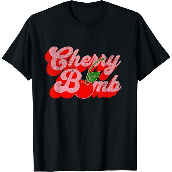 Premium model-Unisex-100% cotton-Cherry Bomb Retro 70s Vintage Style Cute T-Shirt
