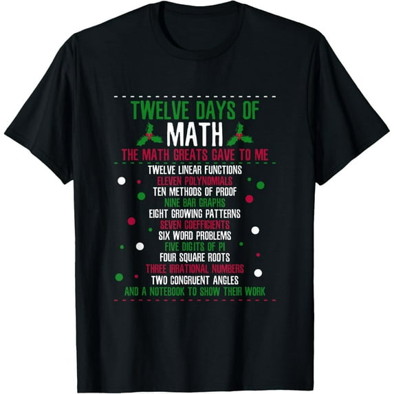 Premium model-Unisex-100% cotton-Christmas 12days of Math T-Shirt