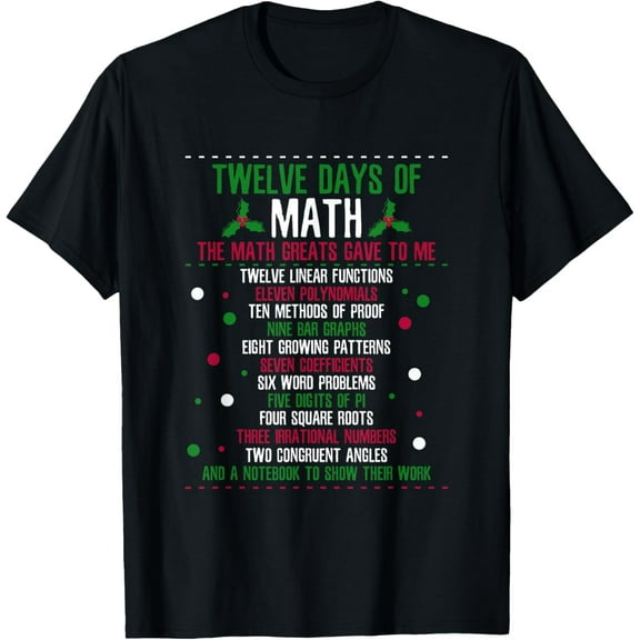 Premium model-Unisex-100% cotton-Christmas 12days of Math T-Shirt