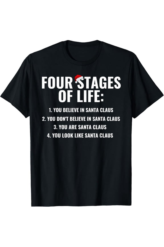 Premium model-Unisex-100% cotton-Christmas Funny Four Stages of life Santa Claus Humor Meme T-Shirt