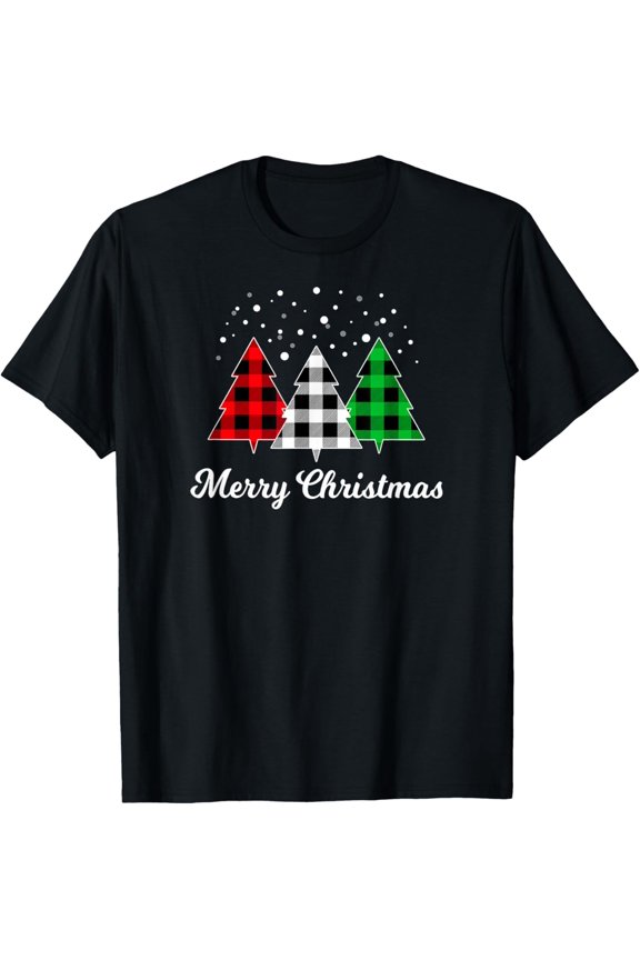 Premium model-Unisex-100% cotton-Christmas Tree Plaid Christmas Tree Merry Christmas Tree T-Shirt
