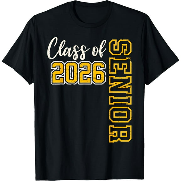 Premium model-Unisex-100% cotton-Class of 2026 Senior 26 High School Graduation Black Gold T-Shirt