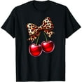 thumbnail image 1 of Premium model-Unisex-100% cotton-Coquette Cherry Leopard Ribbon Bow Women Girls T-Shirt, 1 of 4