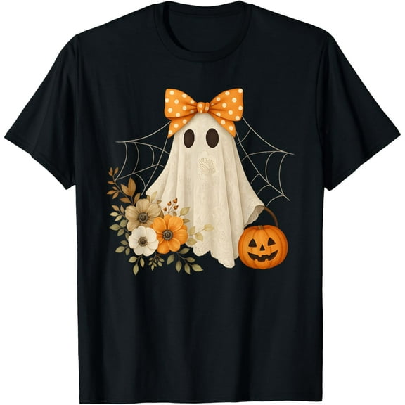 Premium model-Unisex-100% cotton-Coquette Ghost Halloween Flower Ghost Spooky Lace Ghost T-Shirt