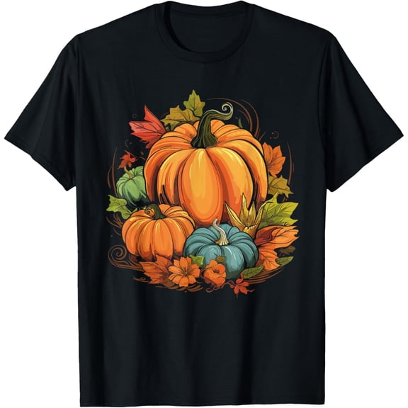 Premium model-Unisex-100% cotton-Cottagecore Pumpkins Autumn Leaves Women's Graphic T-Shirt