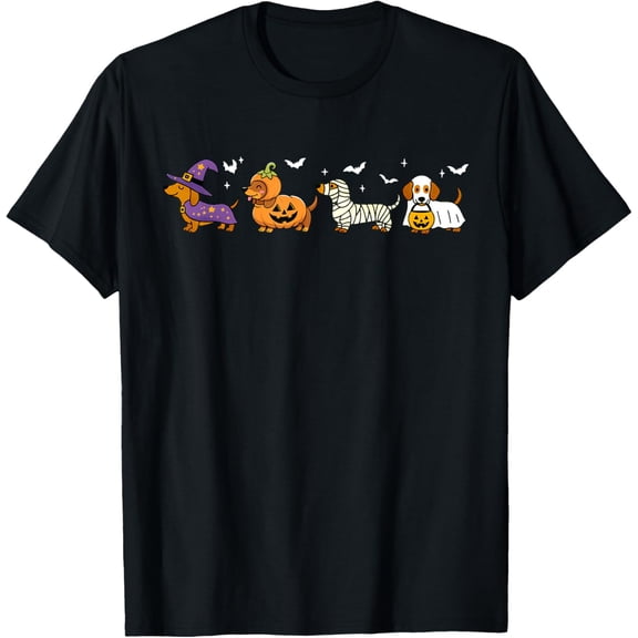 Premium model-Unisex-100% cotton-Cute Dachshund Ghost Pumpkin Dog Halloween Costume T-Shirt