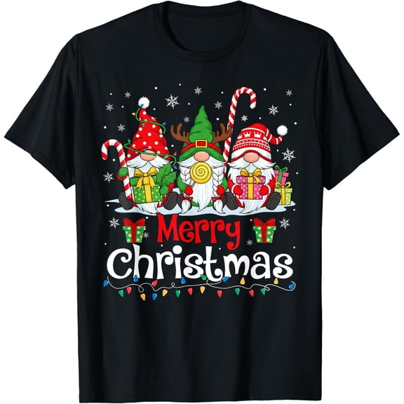 Premium model-Unisex-100% cotton-Cute Gnomes Merry Christmas Light Family Gnome Xmas Matching T-Shirt