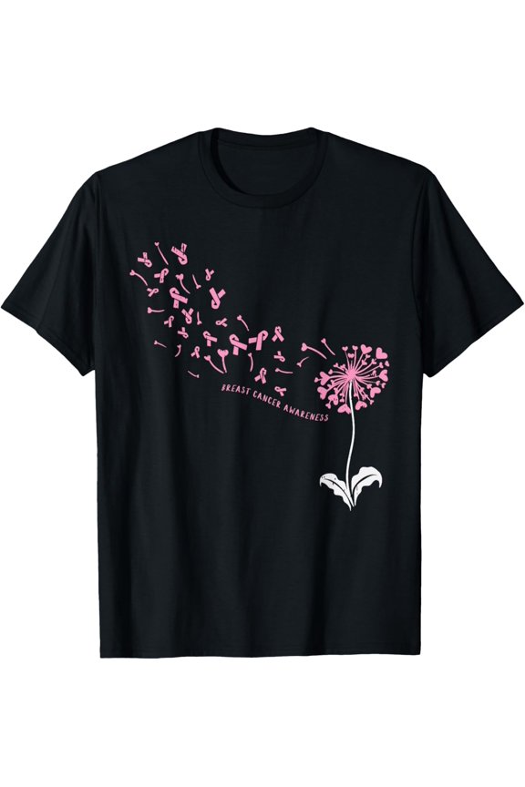 Premium model-Unisex-100% cotton-Dandelion Breast Cancer Awareness Pink Ribbon Support Gift T-Shirt