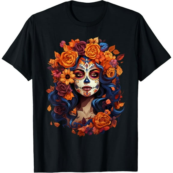 Premium model-Unisex-100% cotton-Dia De Los Muertos Mexican Sugar Skull Day Of The Dead Women T-Shirt