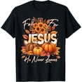 thumbnail image 1 of Premium model-Unisex-100% cotton-Fall For Jesus He Never Leaves Christian Faith Cross Pumpkin T-Shirt, 1 of 4