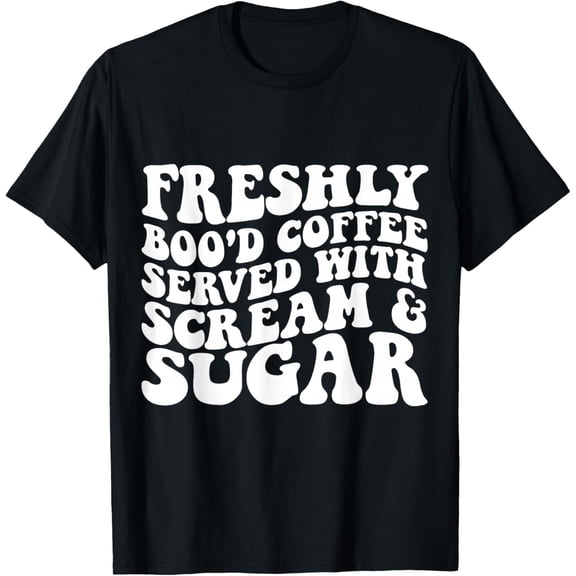 Premium model-Unisex-100% cotton-Freshly Boo'd Coffee Halloween Shirt Funny Scream & Sugar T-Shirt