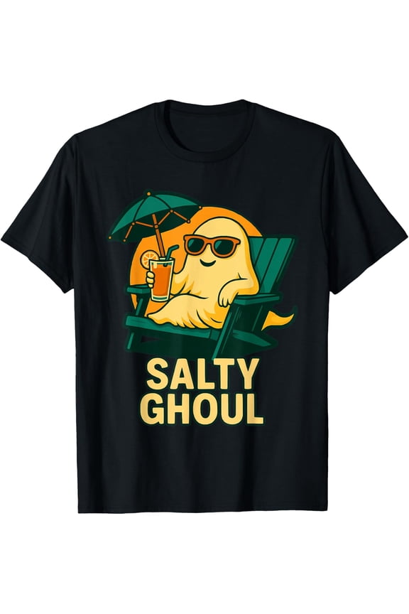 Premium model-Unisex-100% cotton-Funny Ghost Salty Ghoul Sunset Summer Halloween Summerween T-Shirt