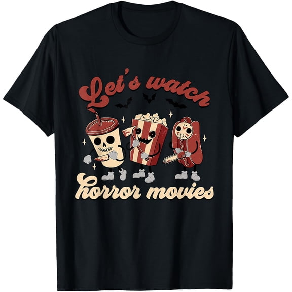 Premium model-Unisex-100% cotton-Funny Halloween Let's Watch Horror Movies and Chill Snack T-Shirt