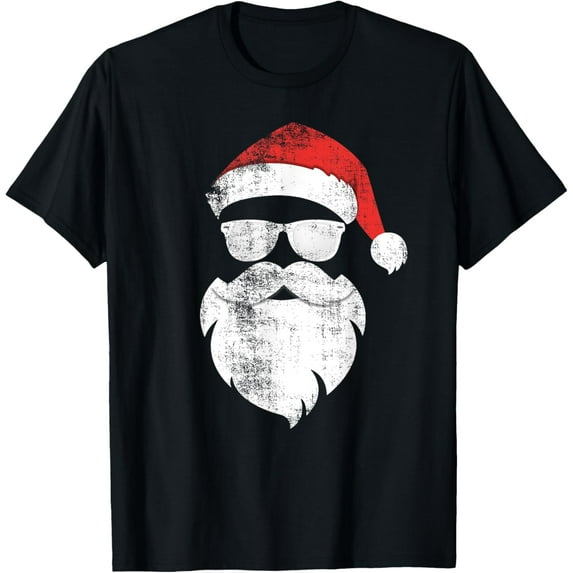 Premium model-Unisex-100% cotton-Funny Hipster Santa Face With Hat Beard & Glasses Christmas T-Shirt