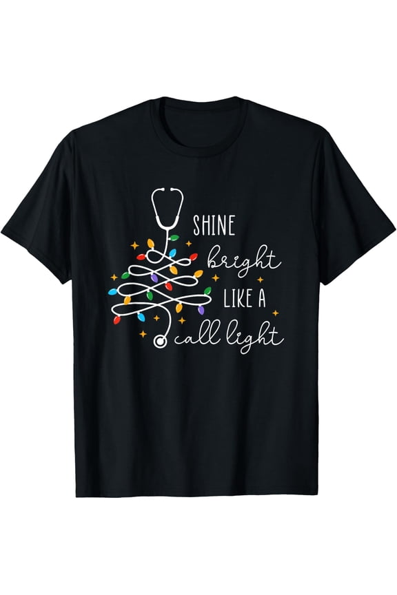 Premium model-Unisex-100% cotton-Funny Shine Bright Like A Call Light Nurse Merry Christmas T-Shirt
