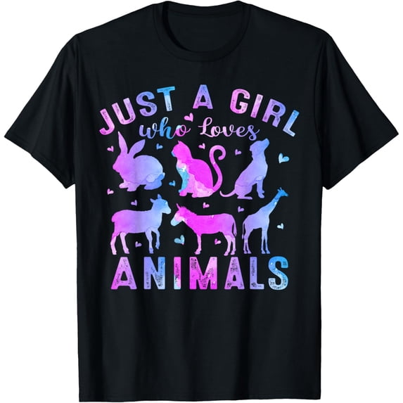 Premium model-Unisex-100% cotton-Girls Women Colorful Just A Girl Who Loves Animals T-Shirt