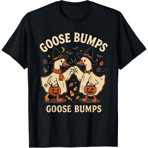Premium model-Unisex-100% cotton-Goose Bumps Funny Halloween Geese Fist Bump T-Shirt
