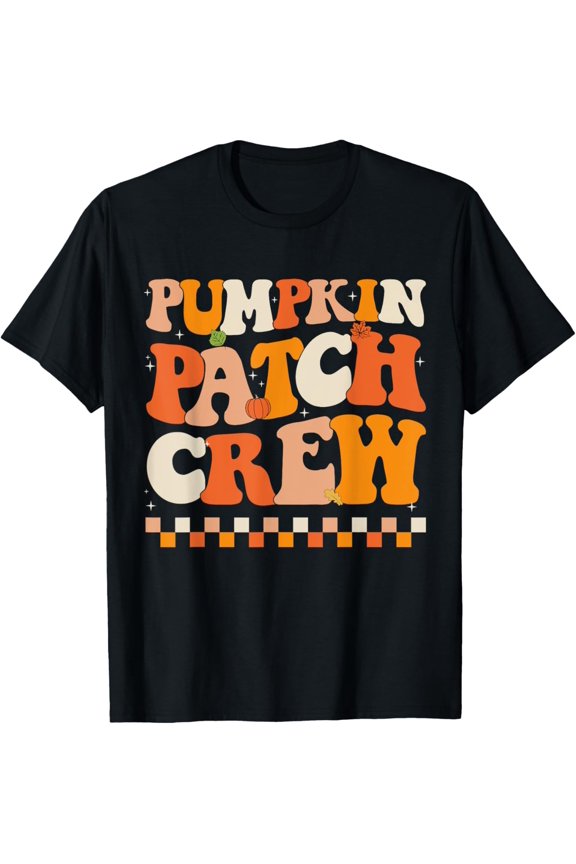 Premium model-Unisex-100% cotton-Groovy Pumpkin Patch Crew Pumpkin Patch Crew Fall Halloween T-Shirt