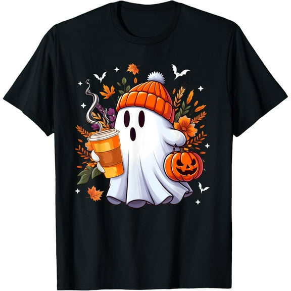 Premium model-Unisex-100% cotton-Halloween Ghost Drinking Ice Coffee Lover Ghost Girl Women T-Shirt