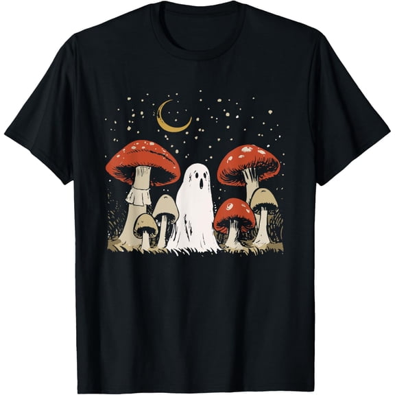 Premium model-Unisex-100% cotton-Halloween Mushroom Ghost Vintage Grunge 90 Aesthetic Graphic T-Shirt