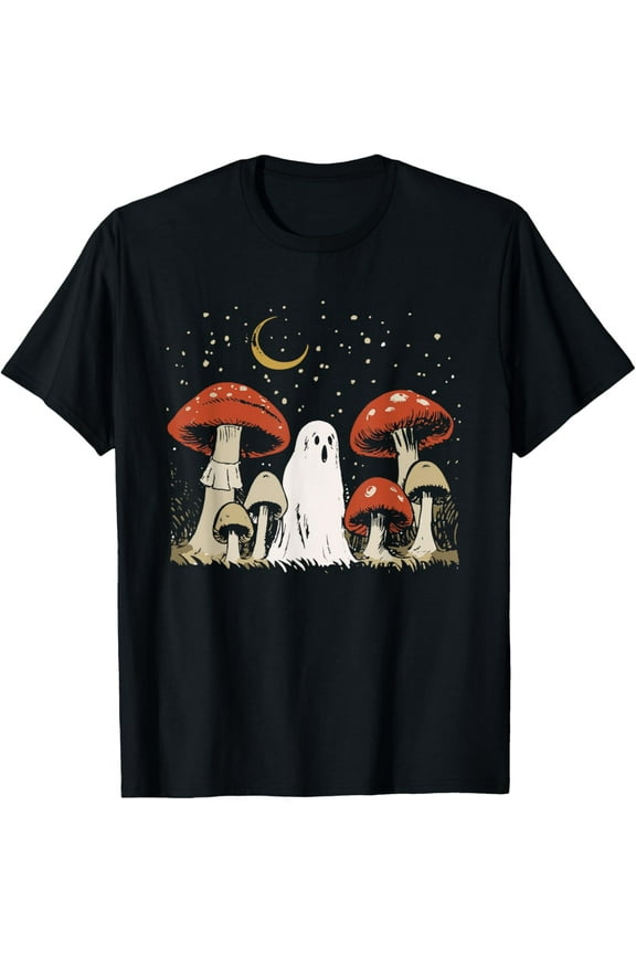 Premium model-Unisex-100% cotton-Halloween Mushroom Ghost Vintage Grunge 90 Aesthetic Graphic T-Shirt