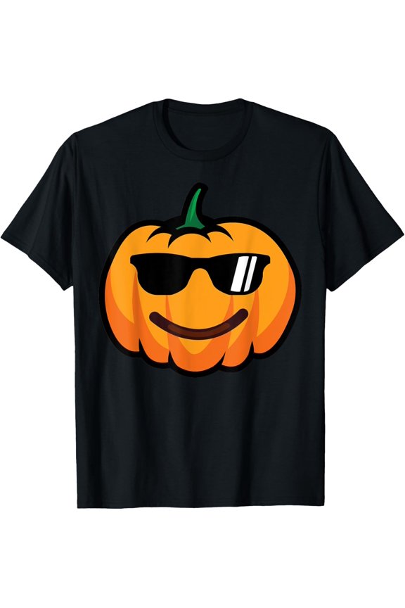 Premium model-Unisex-100% cotton-Halloween Pumpkin Smile Face Sunglasses Costume Funny T-Shirt