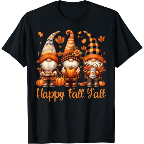 Premium model-Unisex-100% cotton-Happy Fall Y'all Gnome Pumpkin Autumn Thanksgiving Men Women T-Shirt