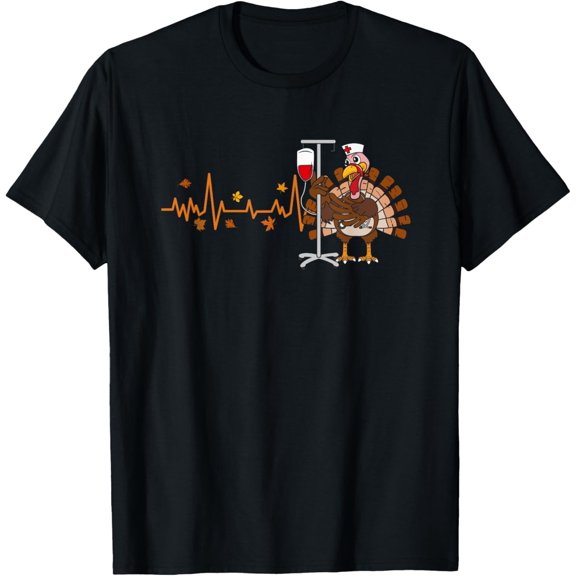 Premium model-Unisex-100% cotton-Heartbeat Turkey Nurse Thanksgiving Scrub Top Fall RN ICU ER T-Shirt