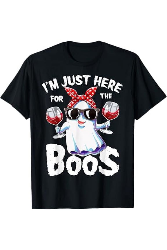 Premium model-Unisex-100% cotton-I'm Just Here For The Boos Halloween Women Ghost Cute Funny T-Shirt