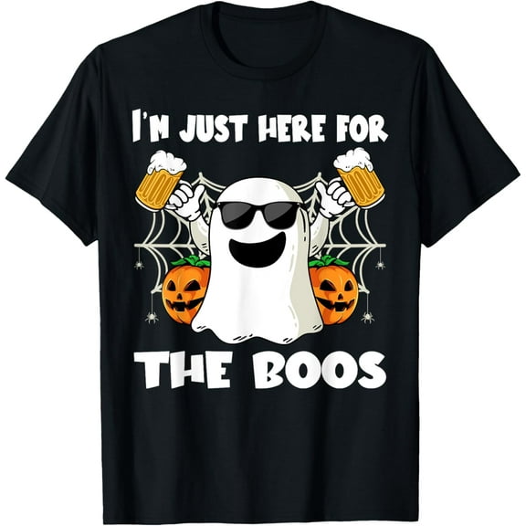 Premium model-Unisex-100% cotton-Im Just Here For The Boos Halloween Pumpkin Ghost Drink Beer T-Shirt