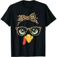 thumbnail image 1 of Premium model-Unisex-100% cotton-Leopard Print Thanksgiving Turkey Face Glasses Women Girls T-Shirt, 1 of 4