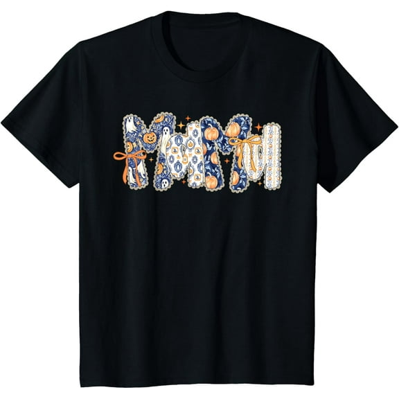 Premium model-Unisex-100% cotton-Mama Coquette Bow Thanksgiving Autumn Fall Pumpkin Ghost T-Shirt