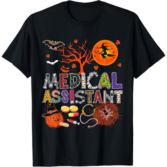 Premium model-Unisex-100% cotton-Medical Assistant Halloween Zombie Costume Scary Pumpkin T-Shirt