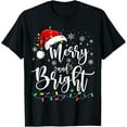 thumbnail image 1 of Premium model-Unisex-100% cotton-Merry And Bright Lights Red Santa Hat Xmas Family Men Women T-Shirt, 1 of 4