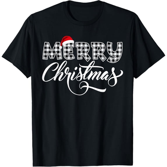 Premium model-Unisex-100% cotton-Merry Christmas Buffalo Black and White Plaid for Men Women T-Shirt