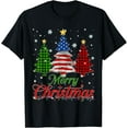 thumbnail image 1 of Premium model-Unisex-100% cotton-Merry Christmas Tree Plaid US Flag Snowflake Xmas Men T-Shirt, 1 of 4
