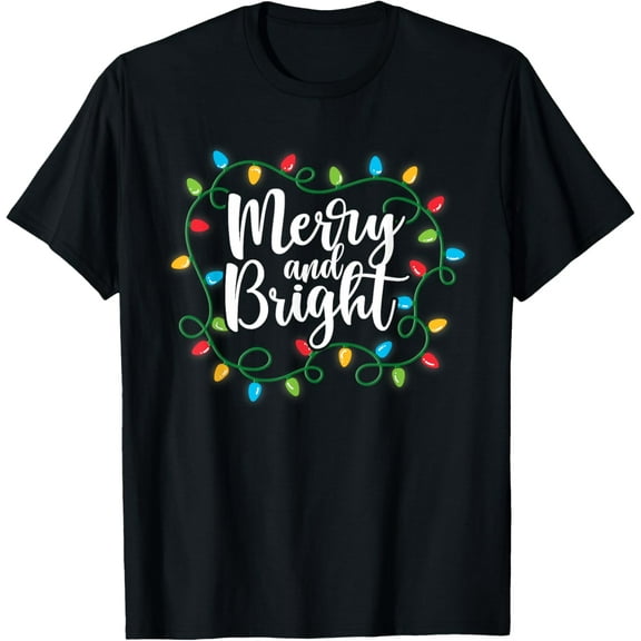 Premium model-Unisex-100% cotton-Merry and Bright Christmas Lights Family Matching Pajamas T-Shirt