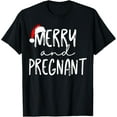 thumbnail image 1 of Premium model-Unisex-100% cotton-Merry and Pregnant Santa Hat Xmas Pregnancy Announcement T-Shirt, 1 of 4