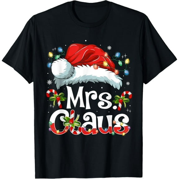 Premium model-Unisex-100% cotton-Mr and Mrs Claus Couples Matching Christmas Pajamas Santa T-Shirt