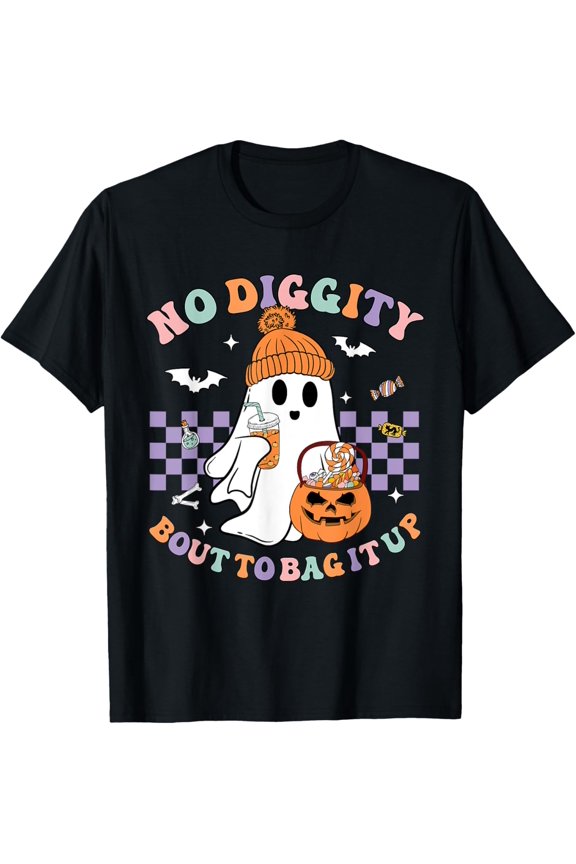 Premium model-Unisex-100% cotton-No Diggity Bout to Bag It Up Cute Ghost Halloween Candy T-Shirt